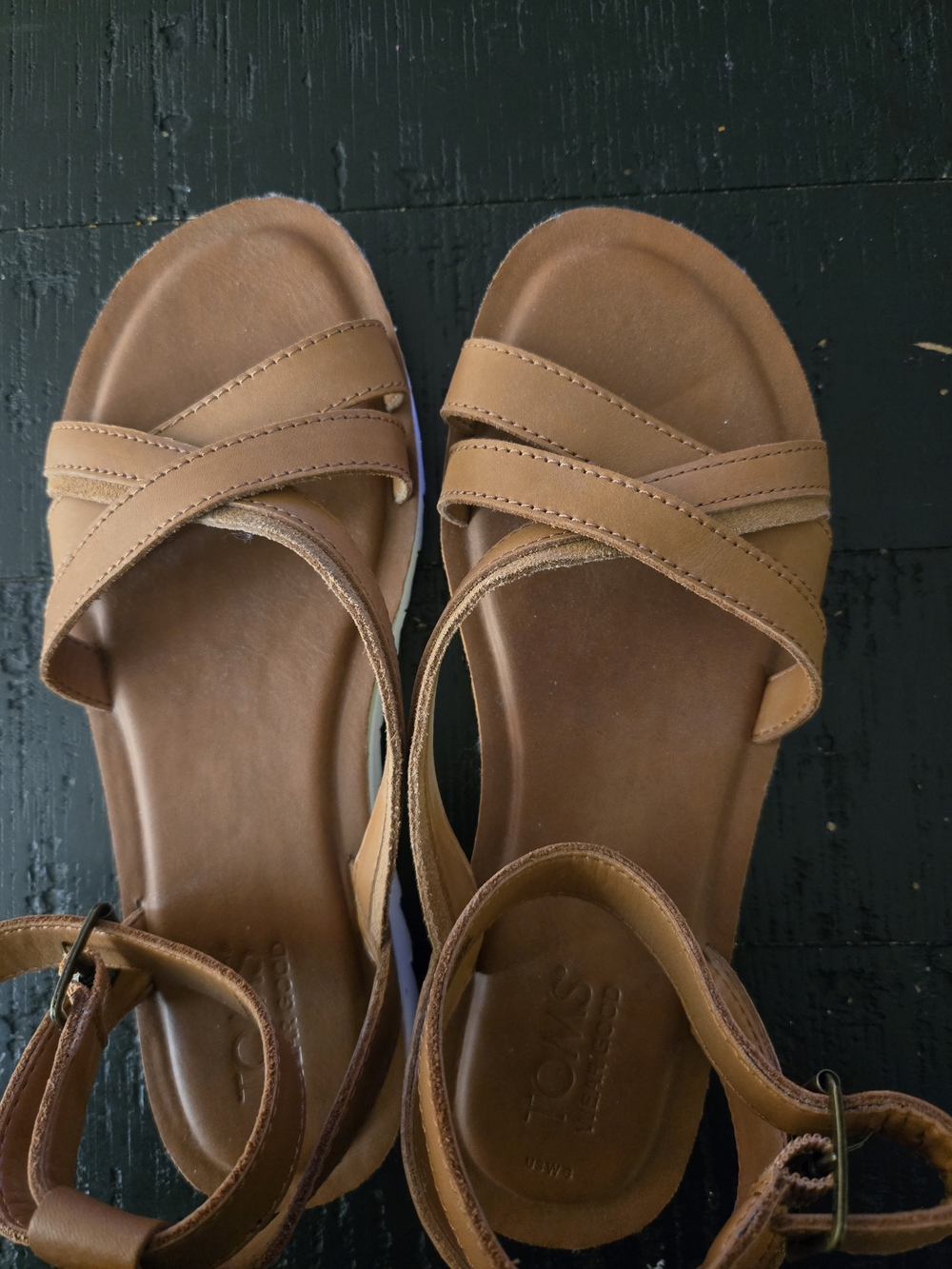 TOMS Rory Tan Leather Suede Sandals Women's - Picture 4 of 7